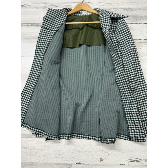 Vintage Women's Medium Sweater Jacket Shacket Green White Houndstooth Button Up - Picture 6 of 7